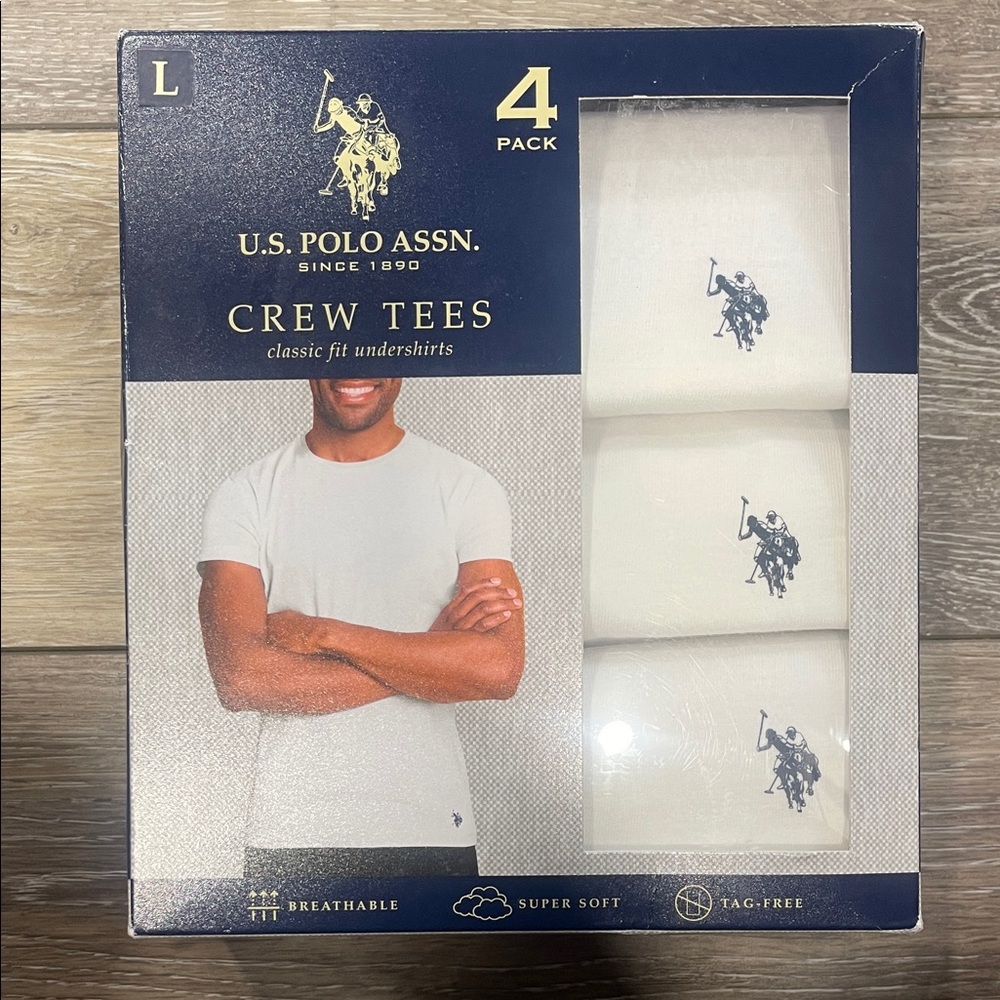 U.S. Polo Assn. White Crew Tees with Navy Logo - 3 Pack